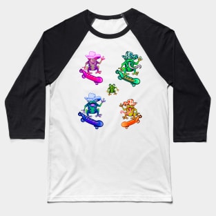 Frog 5 pack Kawaii Froggy Skateboarding Cute Frog pack of 5 in Texas cowboy hat Funny toad toads amphibian tadpole Green Red eyed tree frogs rain forest Lizard dragon zoology gift frog Baseball T-Shirt